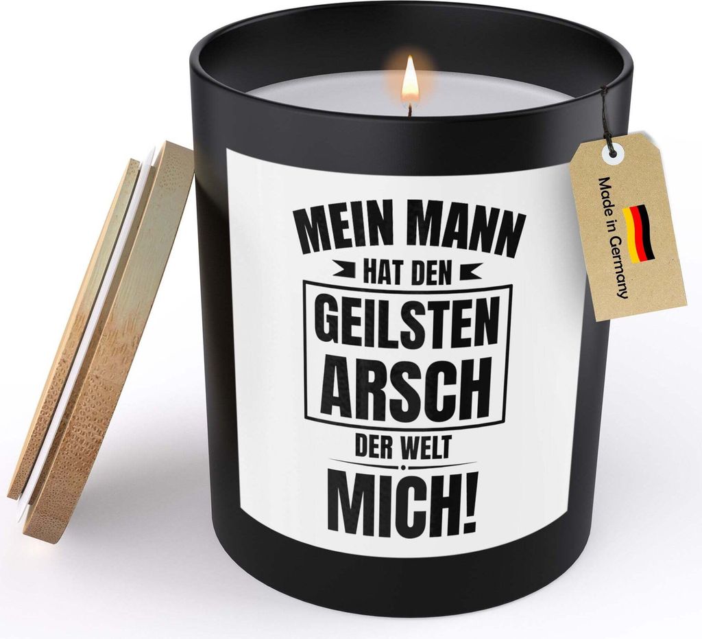 22Feels Ehefrau Geschenk Hochzeitstag Spruchkerze "Den Geilsten Der Welt" Frauen Geburtstag Sojawachs Kerze im Glas Liebe Ehe Partnerin Handgemacht...