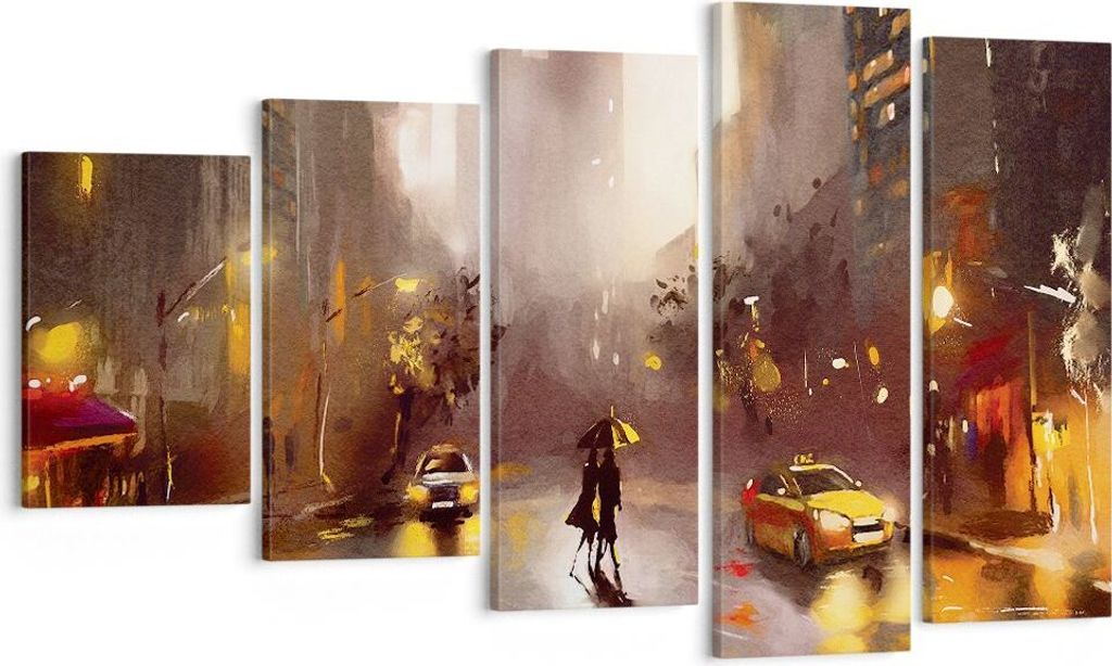 Bild auf Leinwand - Leinwandbild - 5 Teile - Manhattan Paar Straße - 100x60cm - Wand Bild - Wanddeko - Wandbilder - Leinwanddruck - Bilder - Wandd...
