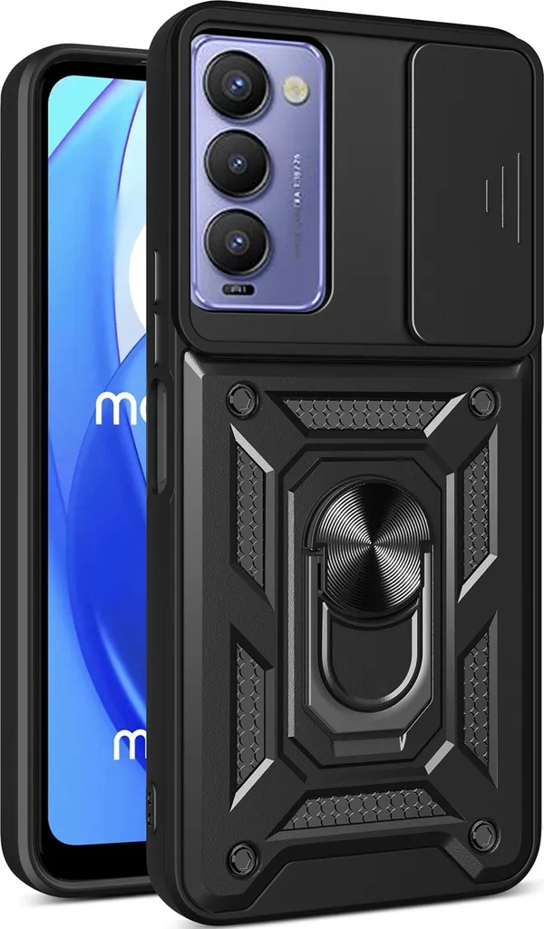 Custodia per Tecno Camon 18 / Camon 18 P con Anello Supporto Supporto Scivolare Fotocamera Protezione TPU PC Hybrid Custodia per cellulare Nero