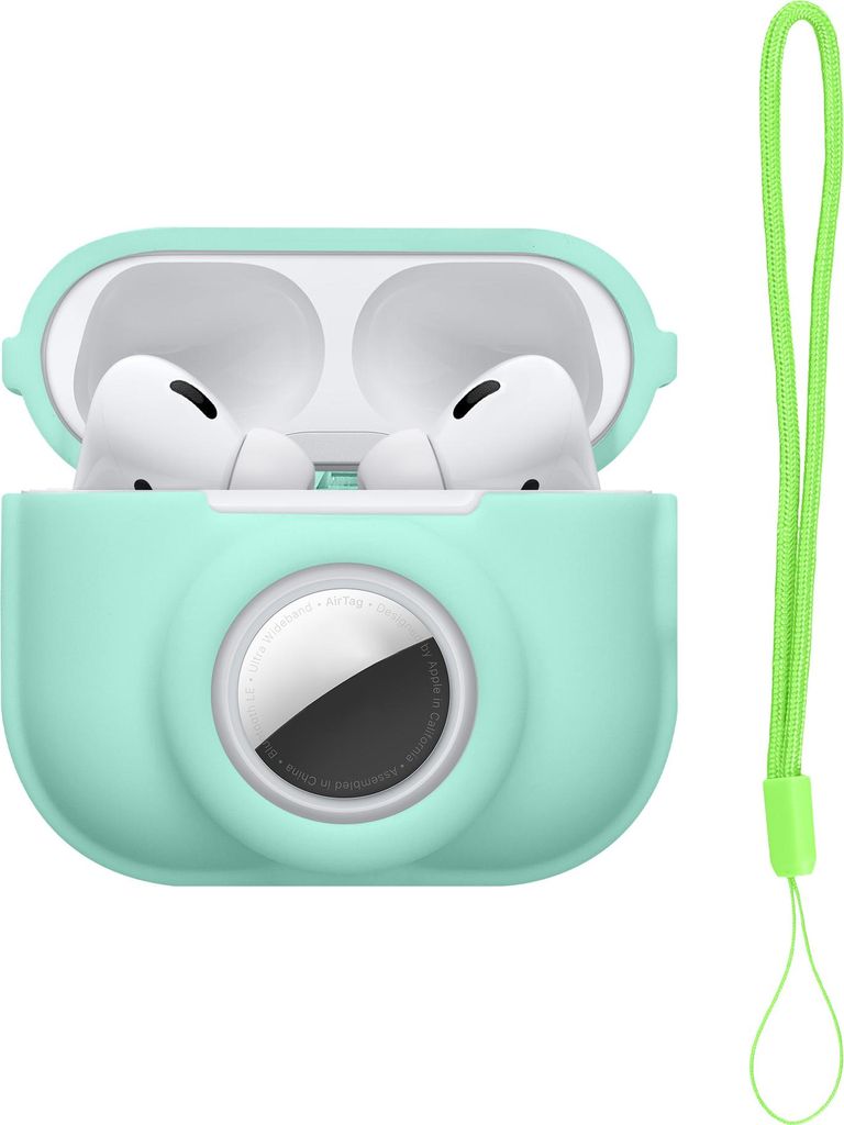 kwmobile 2-in1 Hülle kompatibel mit Apple Airpods Pro 2 - Kopfhörer Case kompatibel mit Airtag - Weiches Silikon Cover - Schutzhülle mit Karabin...