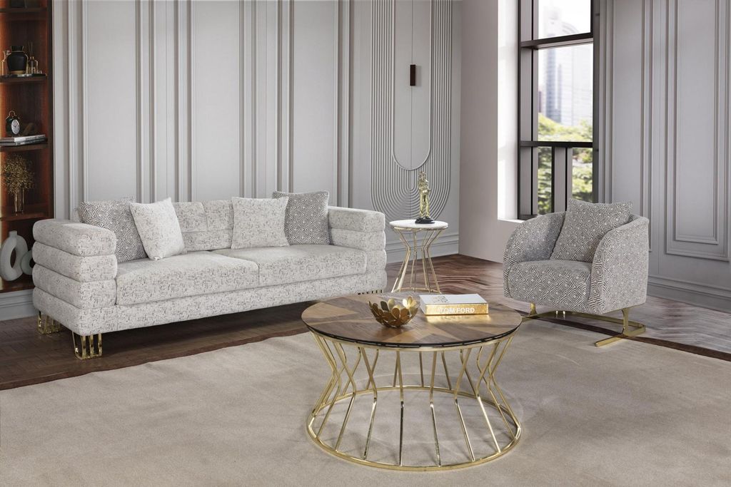 Luxus Wohnzimmer Set 3-Sitzer Sofas handlich Sessel Modernes Design Couch