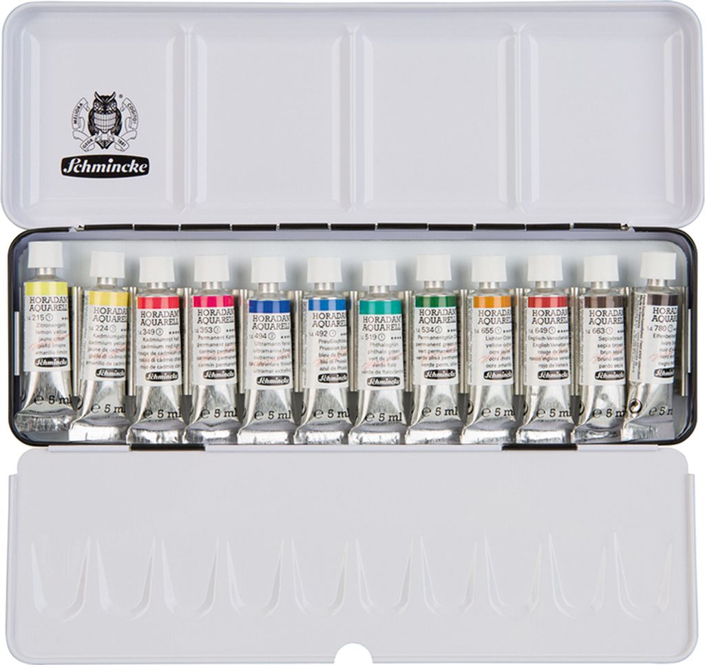 Schmincke Horadam Aquarell Malkasten Metallkasten 12 x Tuben 5 ml 74 112 097