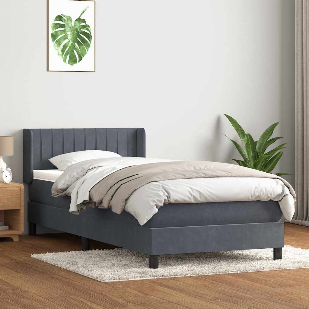 Boxspringbett mit Matratze Dunkelgrau 80x220 cm Samt, Klassische Betten Design Möbel