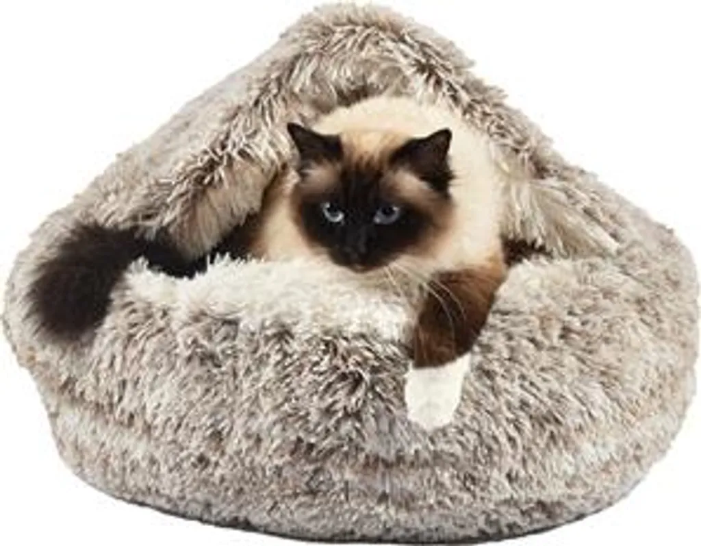 Abri pour chat Croci Igloo beige-blanc chiné contre le froid et stress