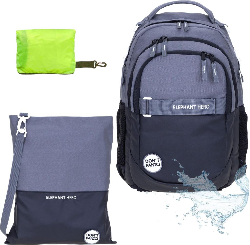 Schulrucksack 3 Teile Set Jungen ab 3. Klasse Tasche Mappe Schultasche Rucksack + Turnbeutel Attach Bag + Regenhülle 13047 CB Schwarz Anthrazit rtp