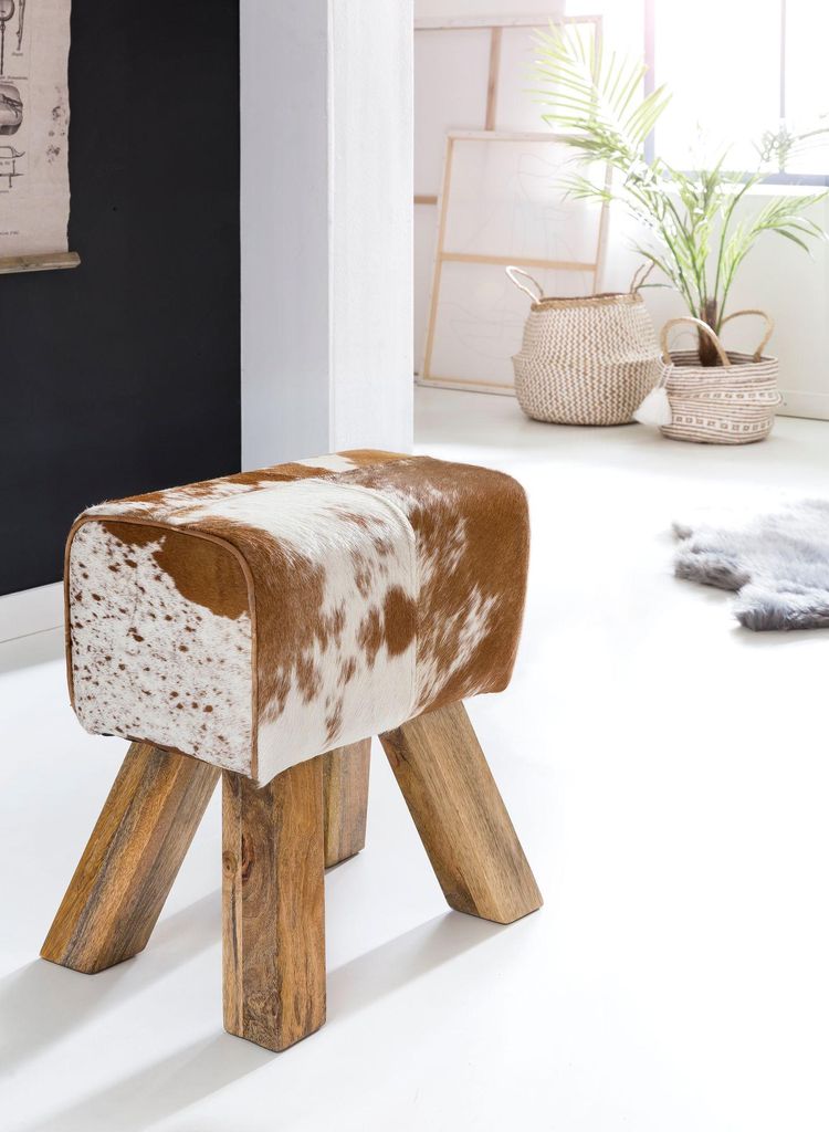 Design Sgabello Turnbock in pelle di capra marrone / bianco Immagine del prodotto 