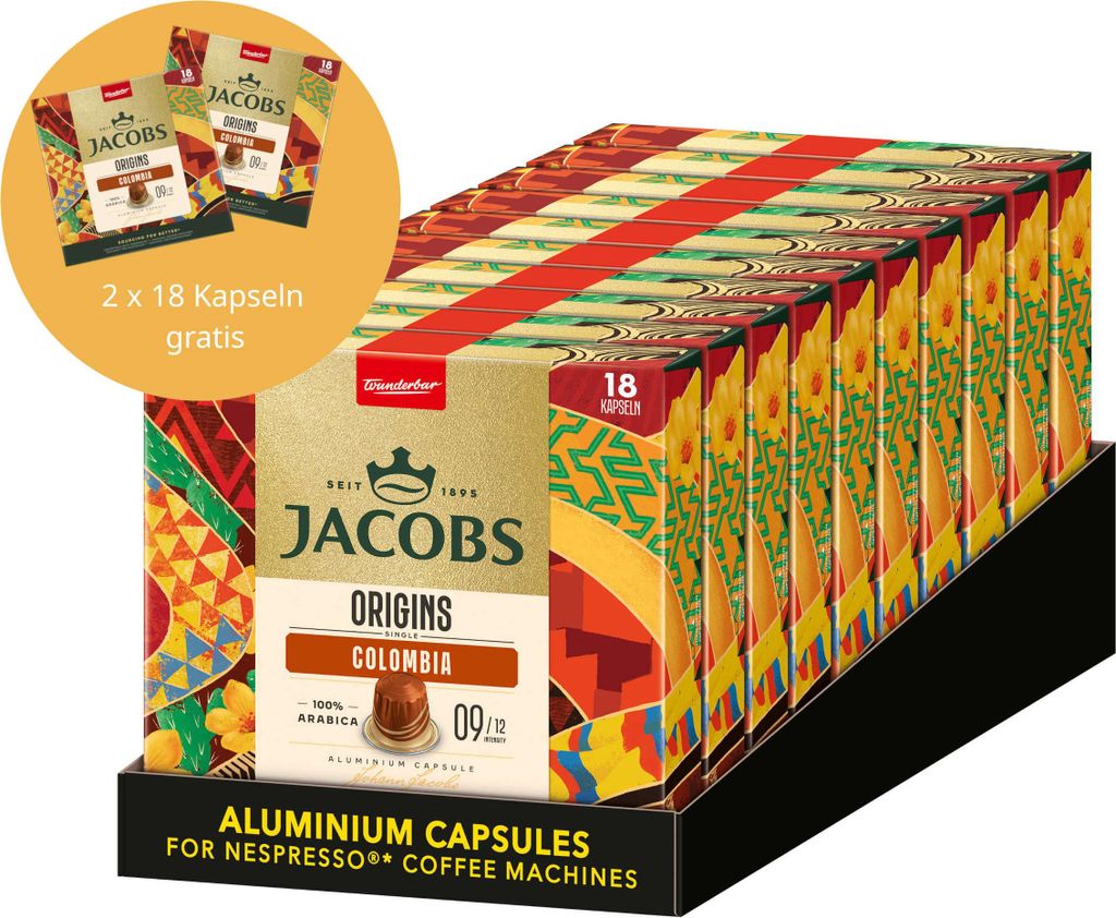 JACOBS Kapseln Origins 9 Colombia Nespresso * kompatible Kaffeekapseln 10x 18 + 2x 18 gratis!
