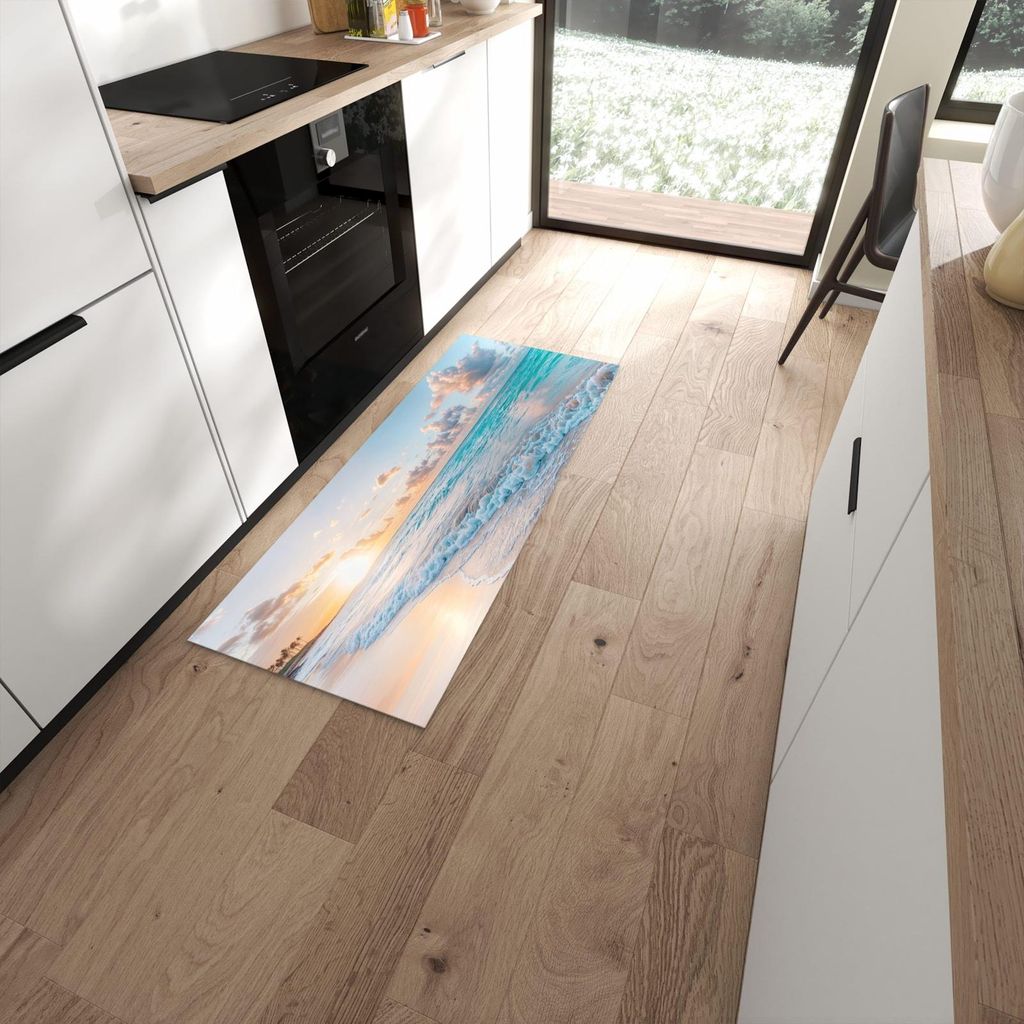 Küchenteppich 60x150cm rutschfest & abwischbar PVC Läufer - Sonnenaufgang Strand