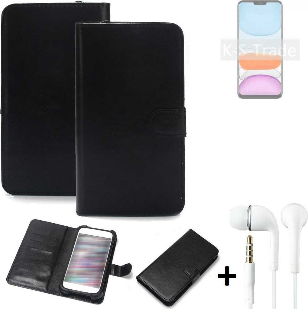 K-S-Trade Wallet Case Handyhülle kompatibel mit Meizu M10S Schutzhülle Flip cover Flipstyle Tasche Hülle Flipcover Slim Bumper schwarz + in ear