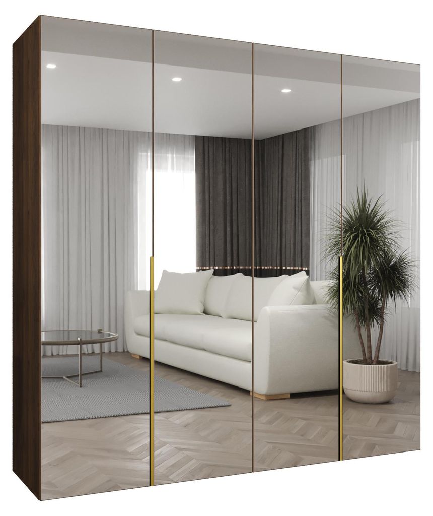 MEBLE KRYSPOL, Kleiderschrank Spiegel, 150x202x52, Warmia-Nuss, Griff Gold