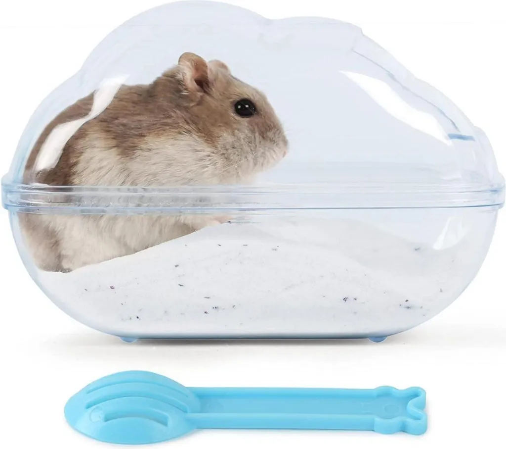 Bac à sable hamster transparent anti-odeur avec pelle de tamisage bleu