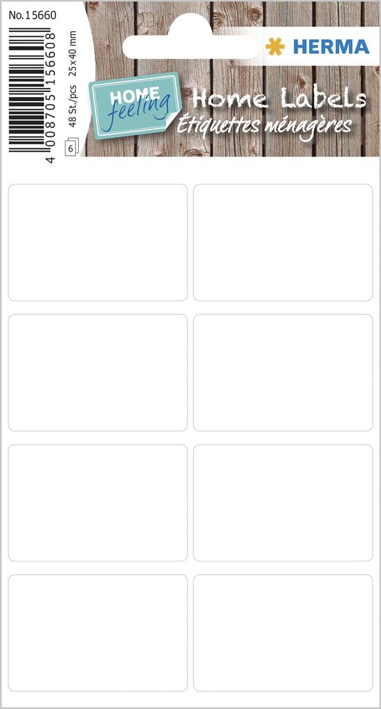 HERMA Haushalts-Etiketten HOME 25 x 40 mm weiß 48 Etiketten auf 6 Blatt