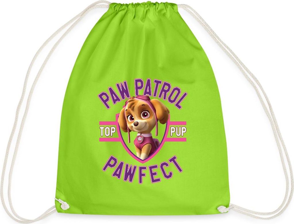 Spreadshirt Paw Patrol Skye Pawfect Turnbeutel, One size, Neongrün