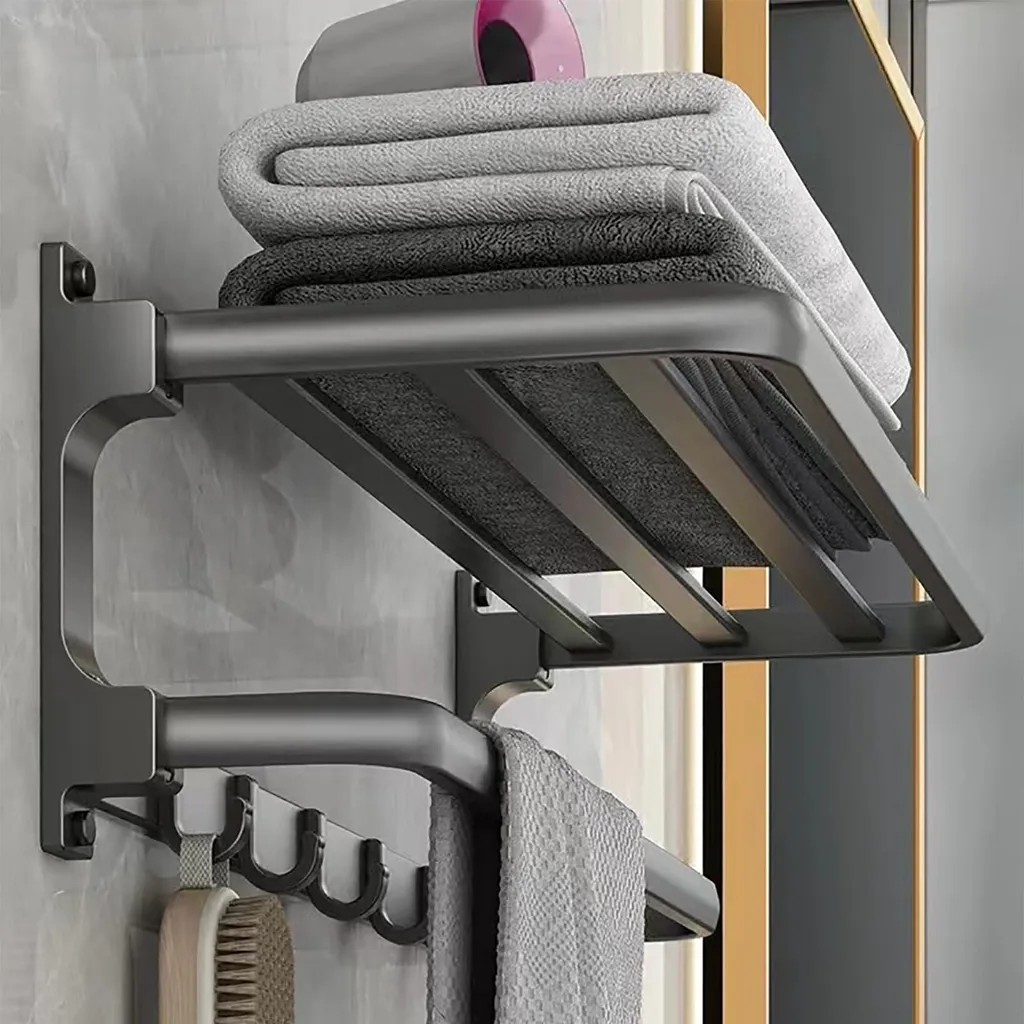 Porte-serviettes adhésif 58 cm gris : fixez sans percer vos murs de bain
