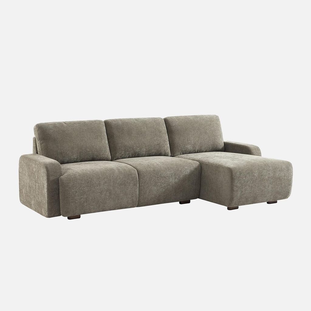 sweeek - 3-Sitzer Ecksofa Recamiere rechts mit Stoffbezug - Graugrün