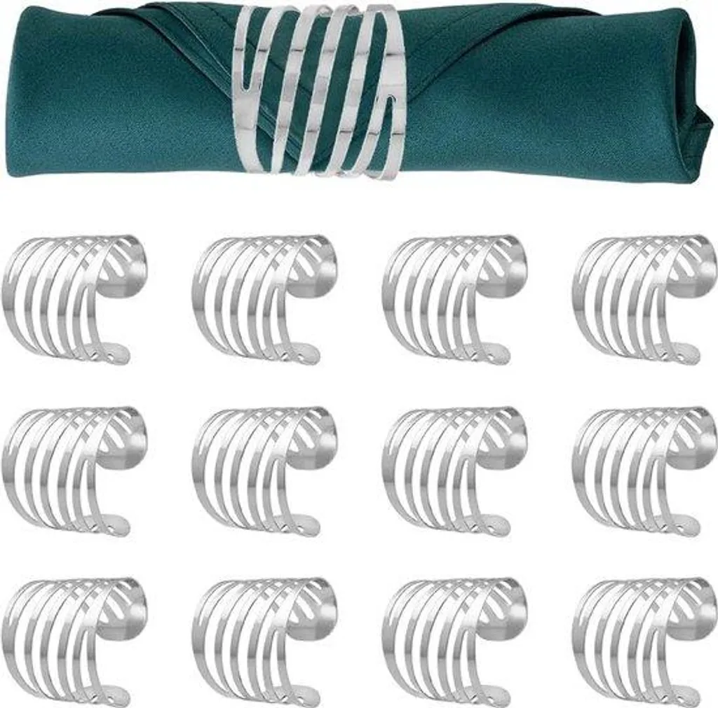 Ronds de serviette design creux en métal argenté brillant lot de 12 pcs