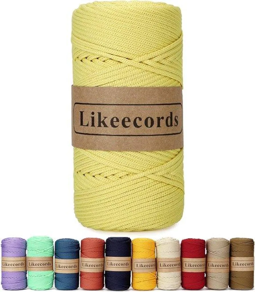 Fil tressé en polyester jaune citron 4mm x 130m pour coiffure et tresse