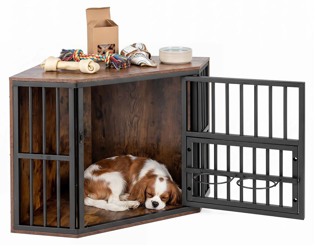 COSTWAY 2-in-1 hondenkooi, hoekige hondenbox met Productafbeelding 