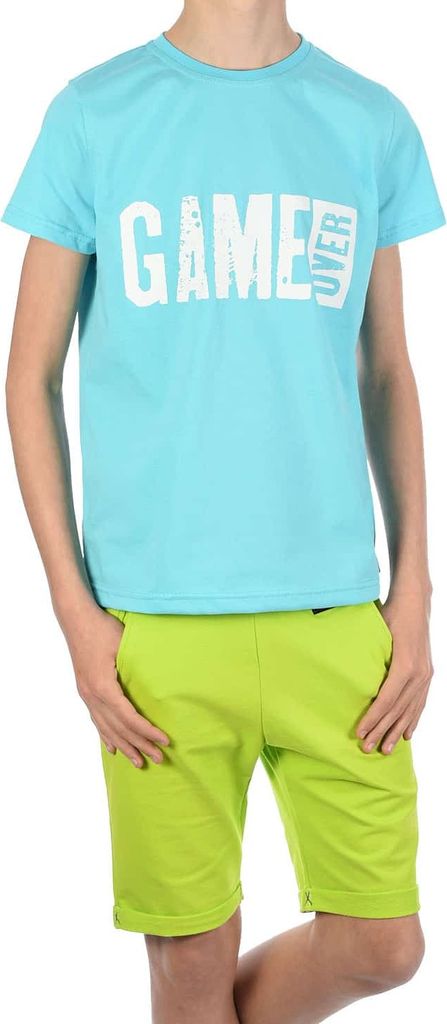 BEZLIT Jungen Sommer Set T-Shirt GAME OVER und Stoff Shorts Türkis / Grün 104/110