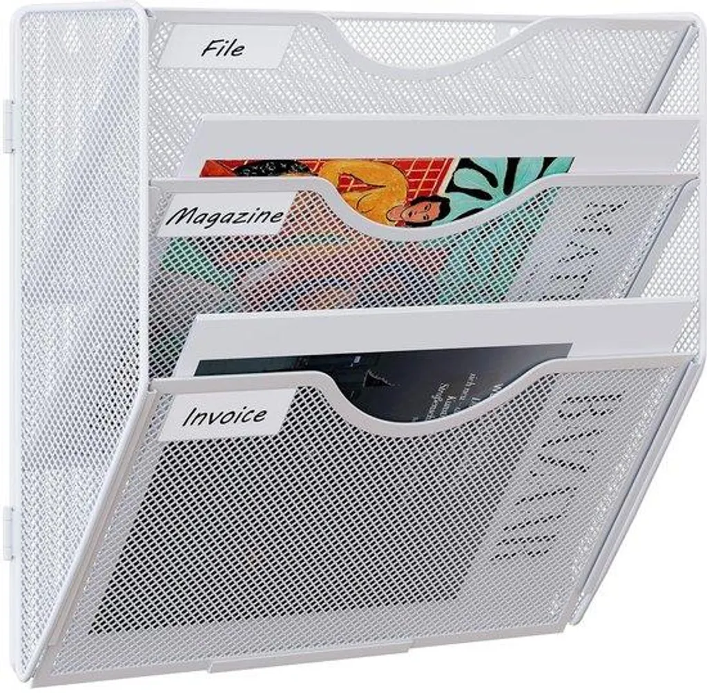 Porte-documents métallique A4 mural blanc pour organisation de bureau