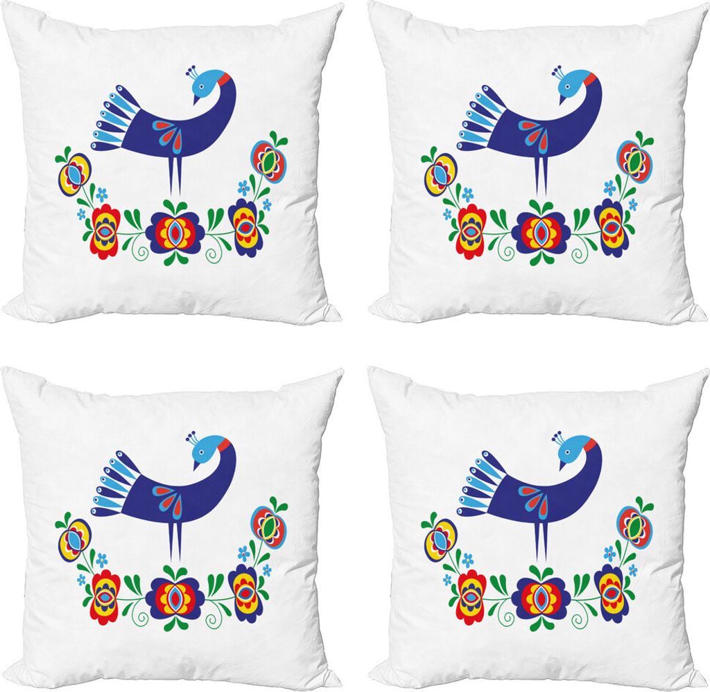 ABAKUHAUS folkloric Kissenbezug Set (4 Stück), Ukrainische Kultur Blumen, Moderner Doppelseitiger Digitaldruck, 40 cm x 40 cm, Mehrfarbig