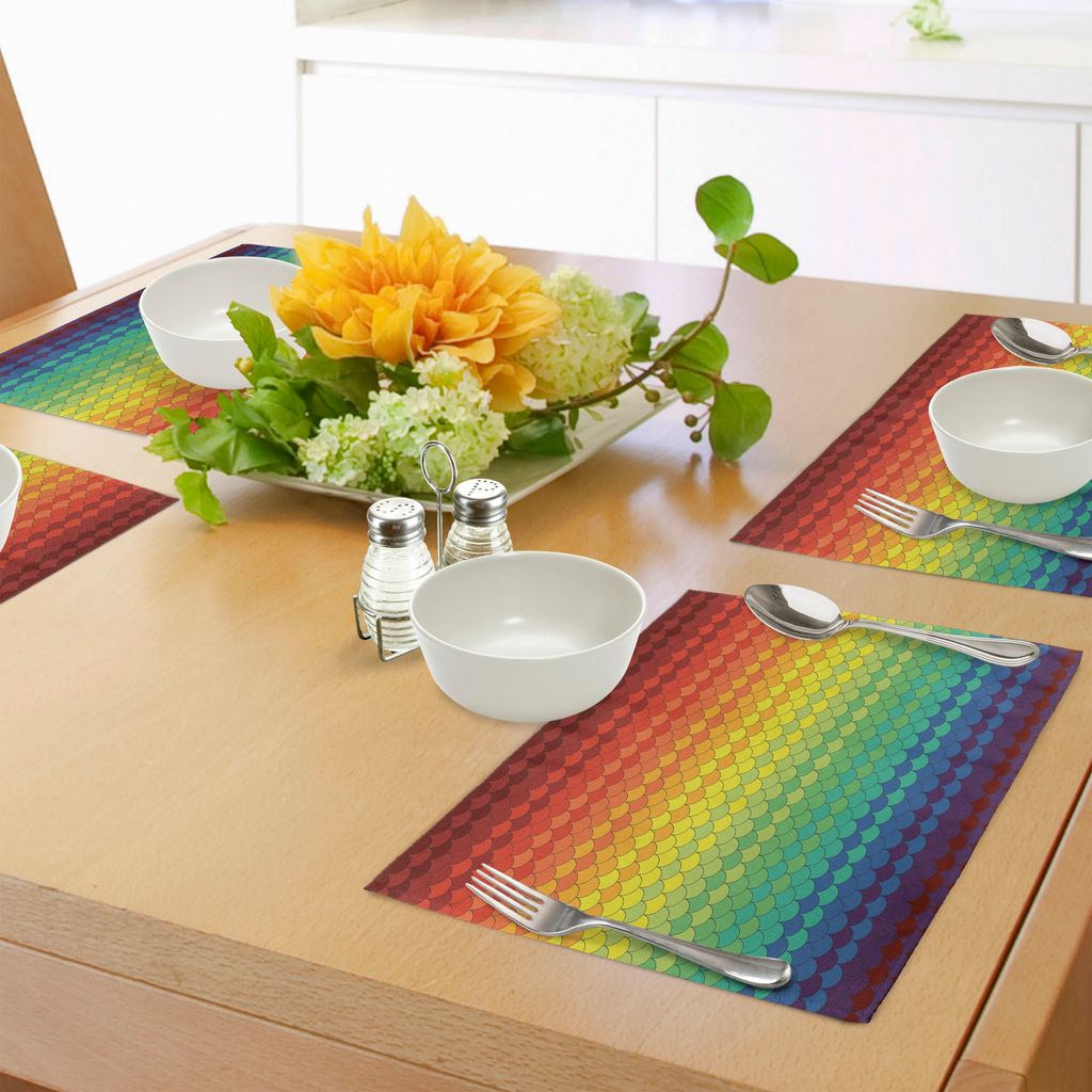 ABAKUHAUS Party Platzmatten, Bunte Skala-Muster-Schlange und Dragon Skin Abstract Composition Rainbow inspiriert, Tiscjdeco aus Farbfesten Stoff f...