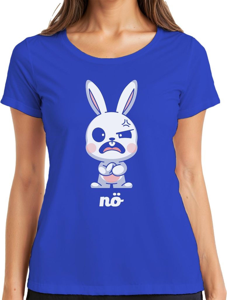 nö Hase süß böses Häschen niedliches Cartoon Geschenk Ostern Damen T-Shirt, Blau, S