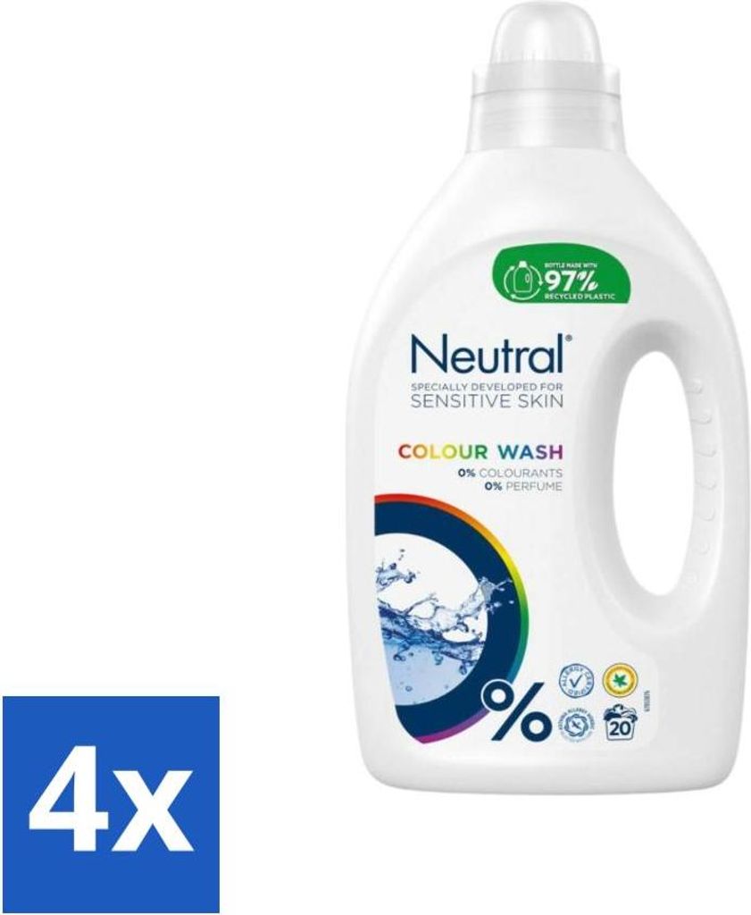 Neutrales Flüssigwaschmittel Color 20 Wäschen 1 Liter - Vorteilspack - 4 Stücke