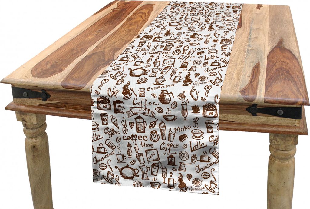 ABAKUHAUS Kaffee Tischläufer, Kaffee-Zeit Americano, Esszimmer Küche Rechteckiger Dekorativer Tischläufer, 40 x 300 cm, Braun weiß