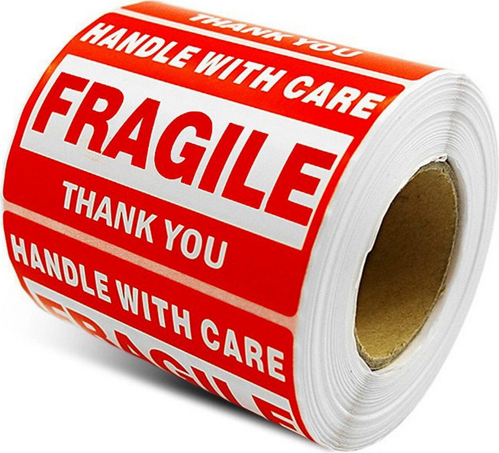 500 Stück/Rolle „Fragile Label Sticker“ Rot Weiß Handle with Care Fragile Thank You Selbstklebendes rechteckiges Paketbox-Versand-Warnaufkleb...