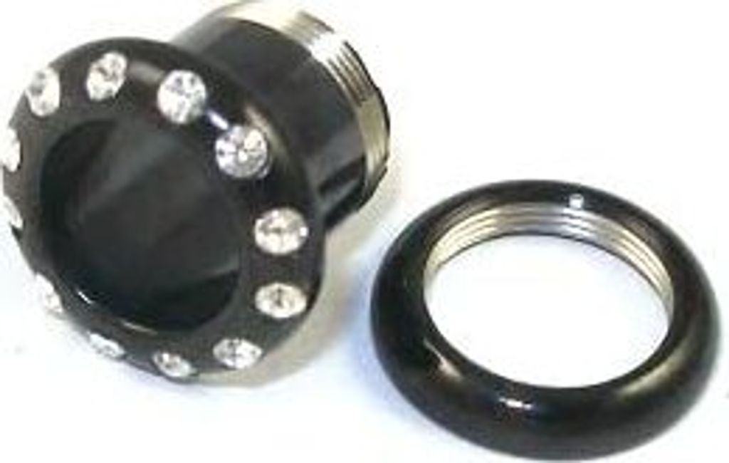 Ohr Flesh Tunnel Black Stahl Tunnel Piercing Screw On Mit Weissen Kristallen - 4mm