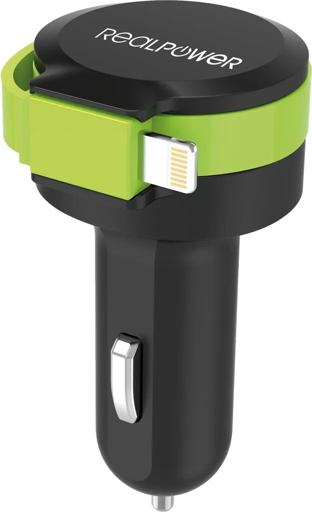 Chargeur Allume-Cigare 2.4A avec Câble Lightning Intégré RealPower L USB