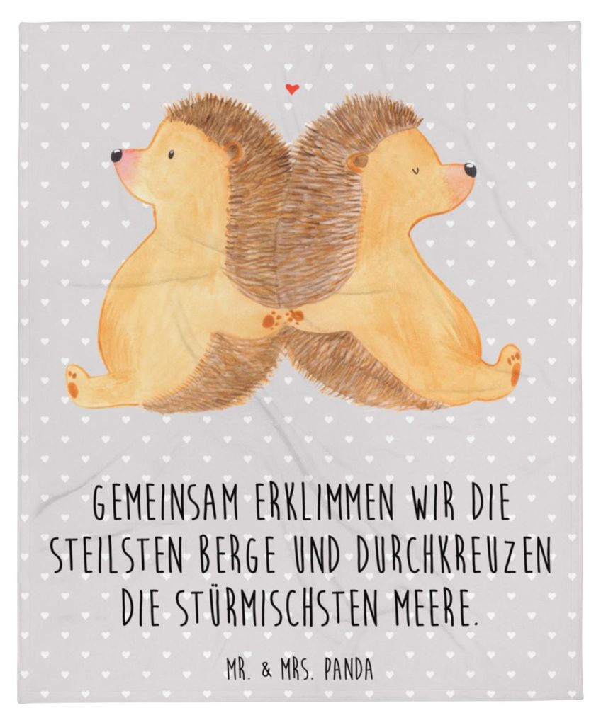 Mr. & Mrs. Panda Decke Igel händchenhaltend - Grau Pastell - Geschenk, Bettdecke, Tagesdecke, Hand in Hand, Verknallt, Plaid, Liebe, Hochzeit, Fre...