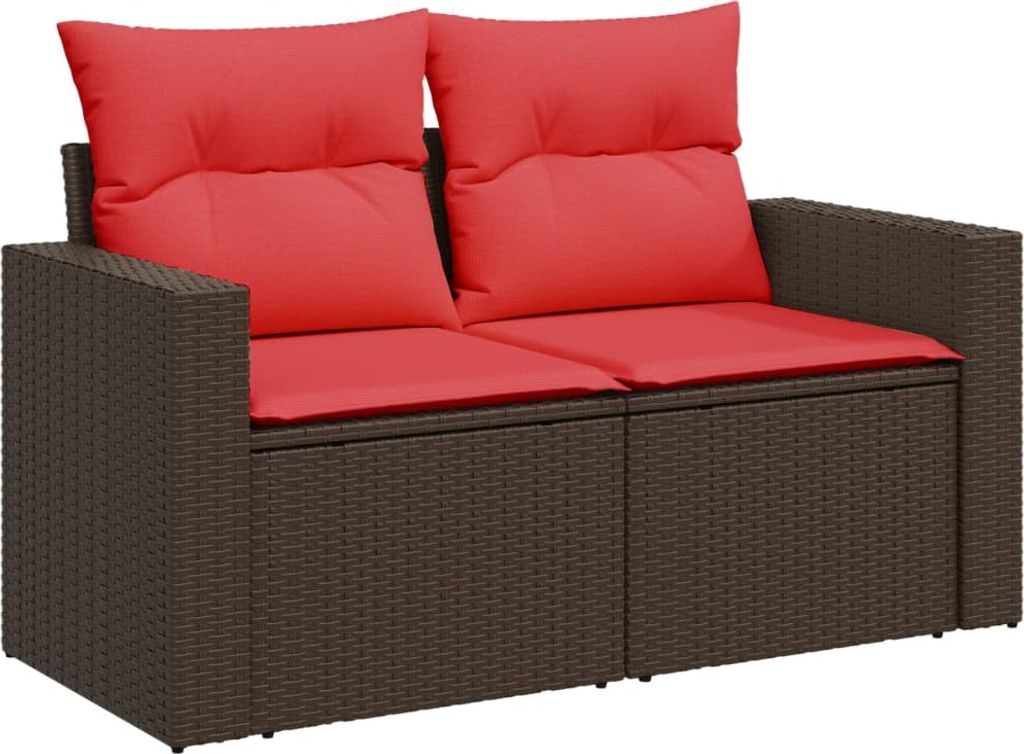 Gartensofa mit Kissen 2-Sitzer Braun Poly Rattan