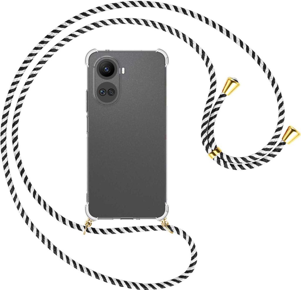 Handykette Backcover-Schutzhülle mit Band (Metall goldfarben) für Huawei nova 10 SE (BNE-LX1,LX3) - schwarz/weiß gestreift
