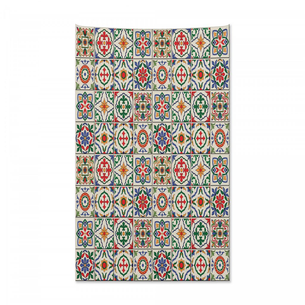 Abakuhaus marokkanisch Wandteppich und Tagesdecke, Buntes Blumenmuster aus Weiches Mikrofaser Stoff Kein Verblassen Klare Farben Waschbar, 140 x 23...
