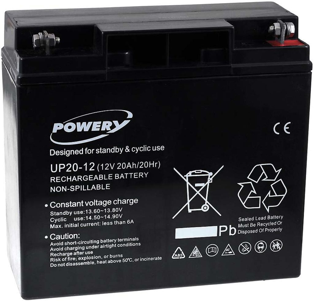 Powery Blei-Gel Akku UP20-12 12V 20Ah (ersetzt auch 18Ah) Produktbild 