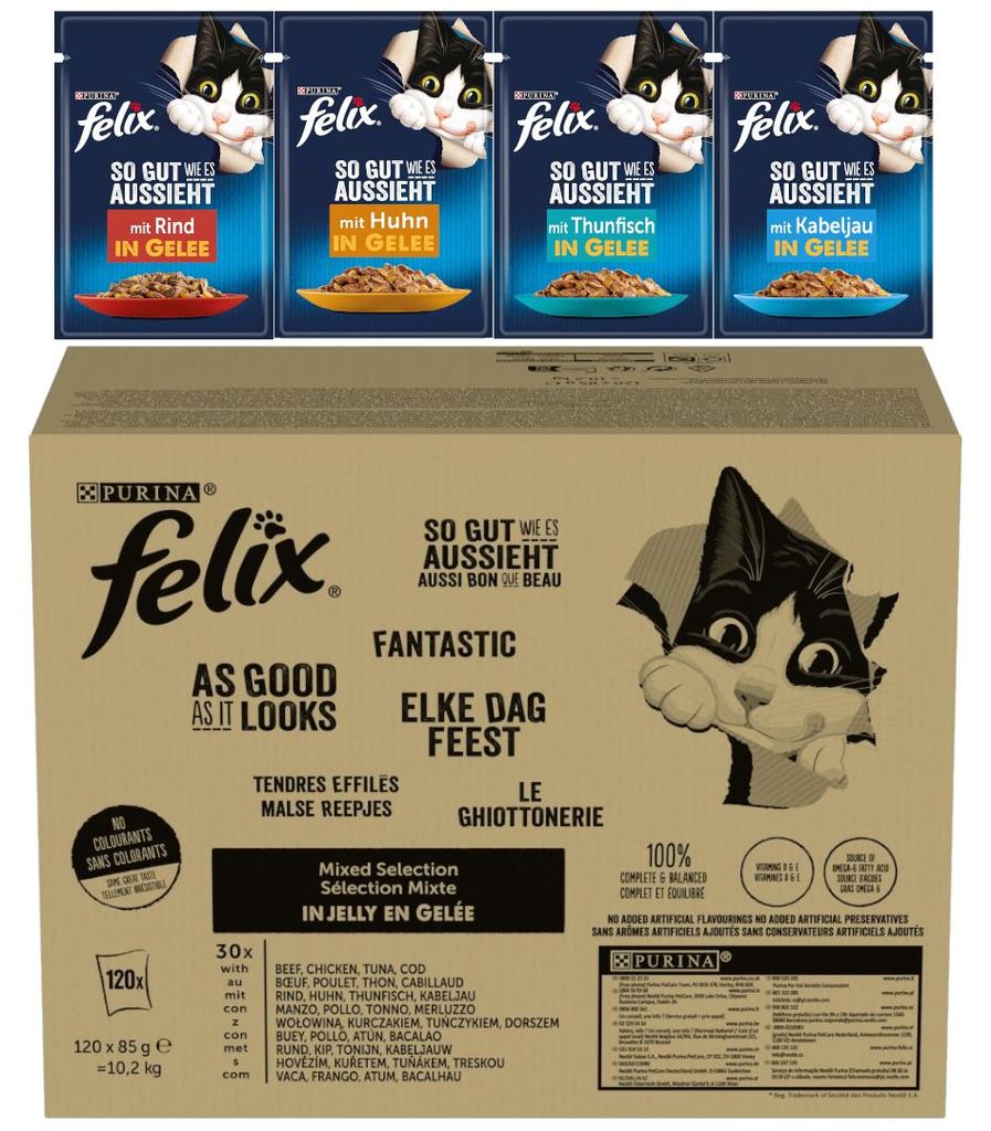 Purina Felix MIX, 120 porties van 85 gram Productafbeelding 