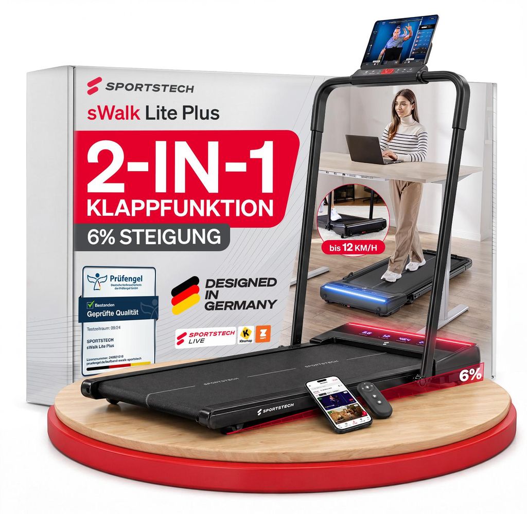 Sportstech Laufband sWalk_Lite_Plus | 6 km/h Walking Pad, Treadmil bis 12 km/h