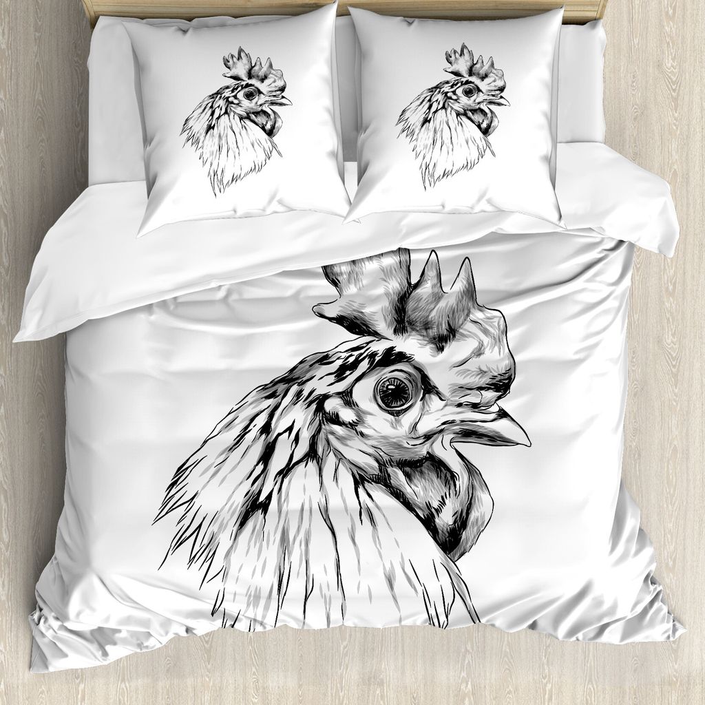 ABAKUHAUS Bauernhoftier Bettbezug Set für Einzelbetten, Hahn-Kopf Portrait, Milbensicher Allergiker geeignet mit Kissenbezug, 155 cm x 220 cm - 80...