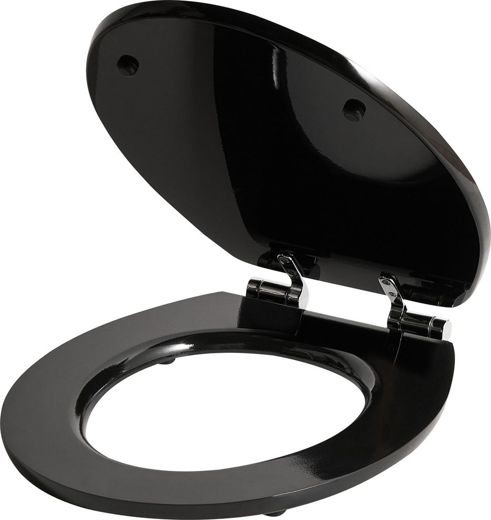 BELIANI WC-Sitz Schwarz Glänzend MDF 48 x 38 cm Standard O-Form Oval Lochabstand 16 cm mit Deckel Abstandshaltern Befestigung von Unten WC-Brille