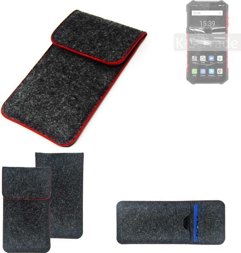 K-S-Trade Handy Schutz Hülle kompatibel mit Ulefone Armor 6E Schutzhülle Handyhülle Filztasche Pouch Tasche Case Sleeve Filzhülle dunkelgrau roter
