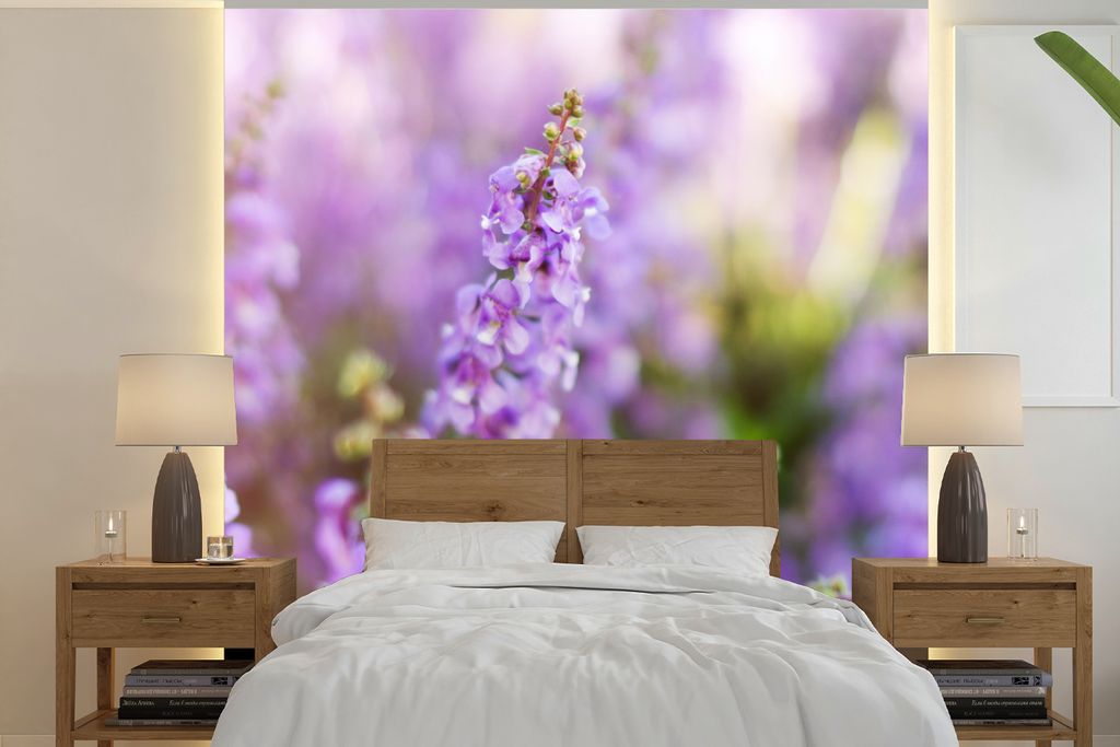 MuchoWow Fototapete für Wohnzimmer oder Schlafzimmer Wandtapete Vinyl Motivtapete Nahaufnahme von ganzem Lavendel in einem Feld - 220x220 cm - T...
