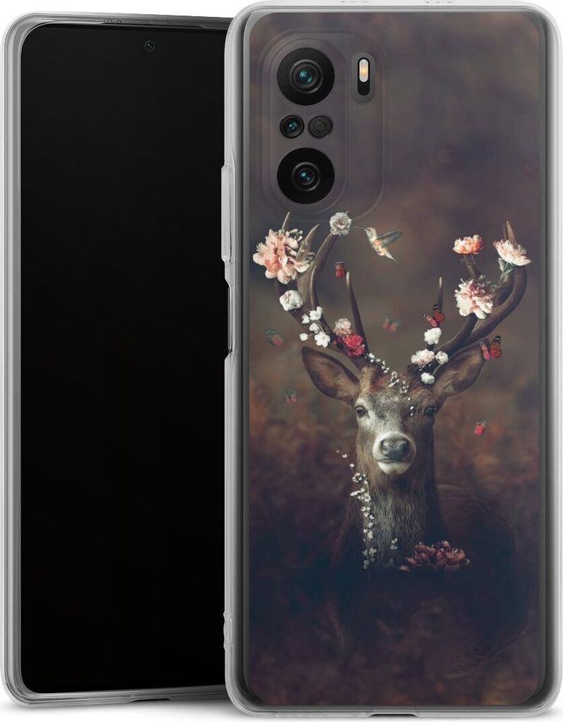 DeinDesign Handyhülle für Xiaomi Poco F3 Silikon Hülle Case Smartphone Schutzhülle Blumen Rehe Rentier