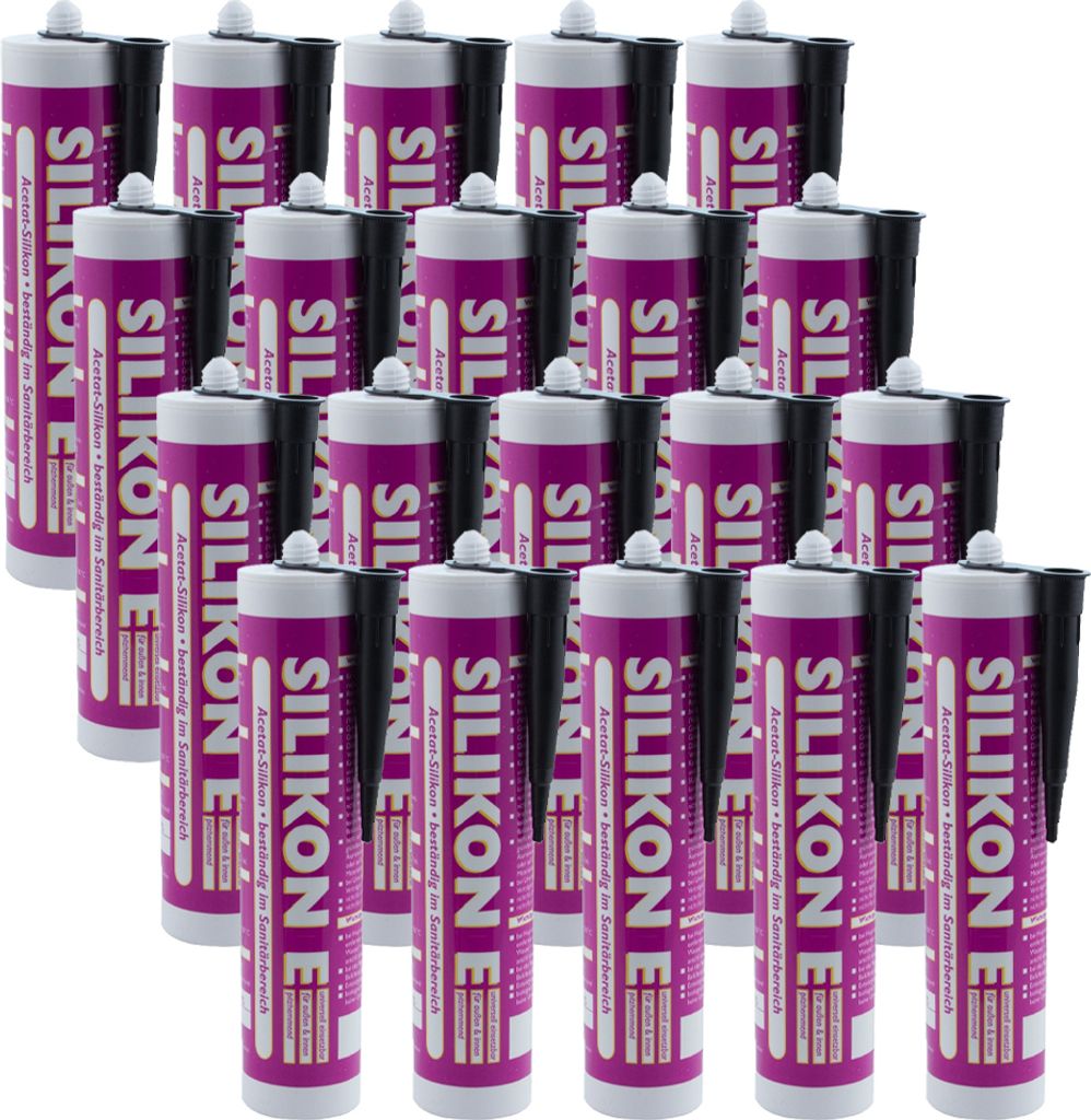 ARLI SET: 20x Silikon 310ml schwarz Universal Sanitär Bad Dusche Küche Fuge Fenster innen außen - 20 Kartuschen