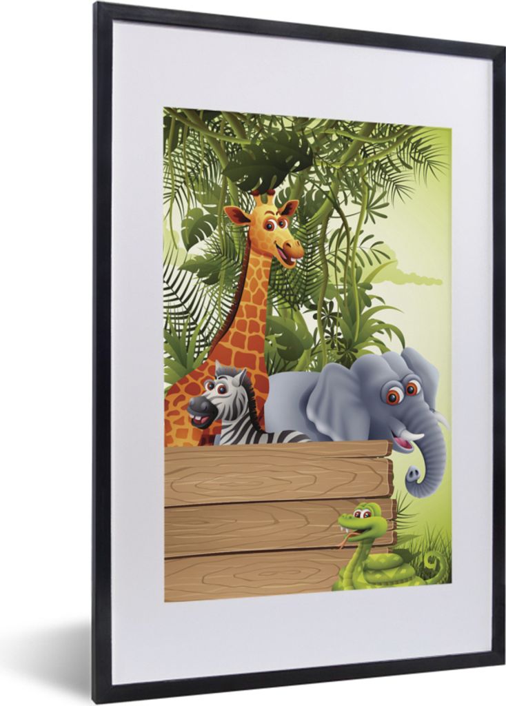 MuchoWow Gerahmtes Poster Dschungeltiere - Natur - Kinder - Giraffe 40x60 cm - Poster mit Schwarzem Bilderrahmen Wandposter Rahmen Foto Bilder - ...