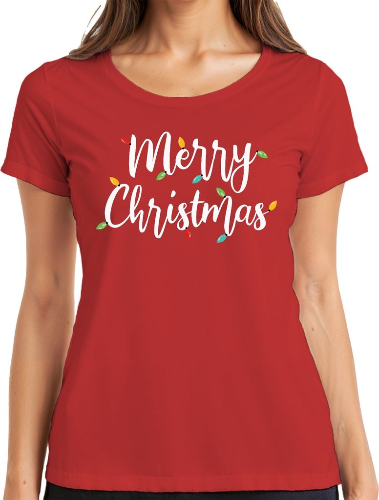 Merry Christmas Lichterkette - Weihnachten Weihnachtsgeschenk Christmas Damen T-Shirt, Rot, M