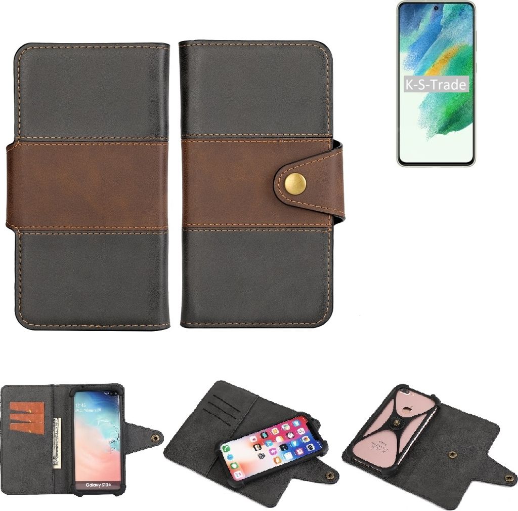 K-S-Trade Handyhülle Schutzhülle Hülle Bookstyle Wallet-Case kompatibel mit Samsung Galaxy S21 FE Exynos Bumper Rundumschutz schwarz-braun 1x