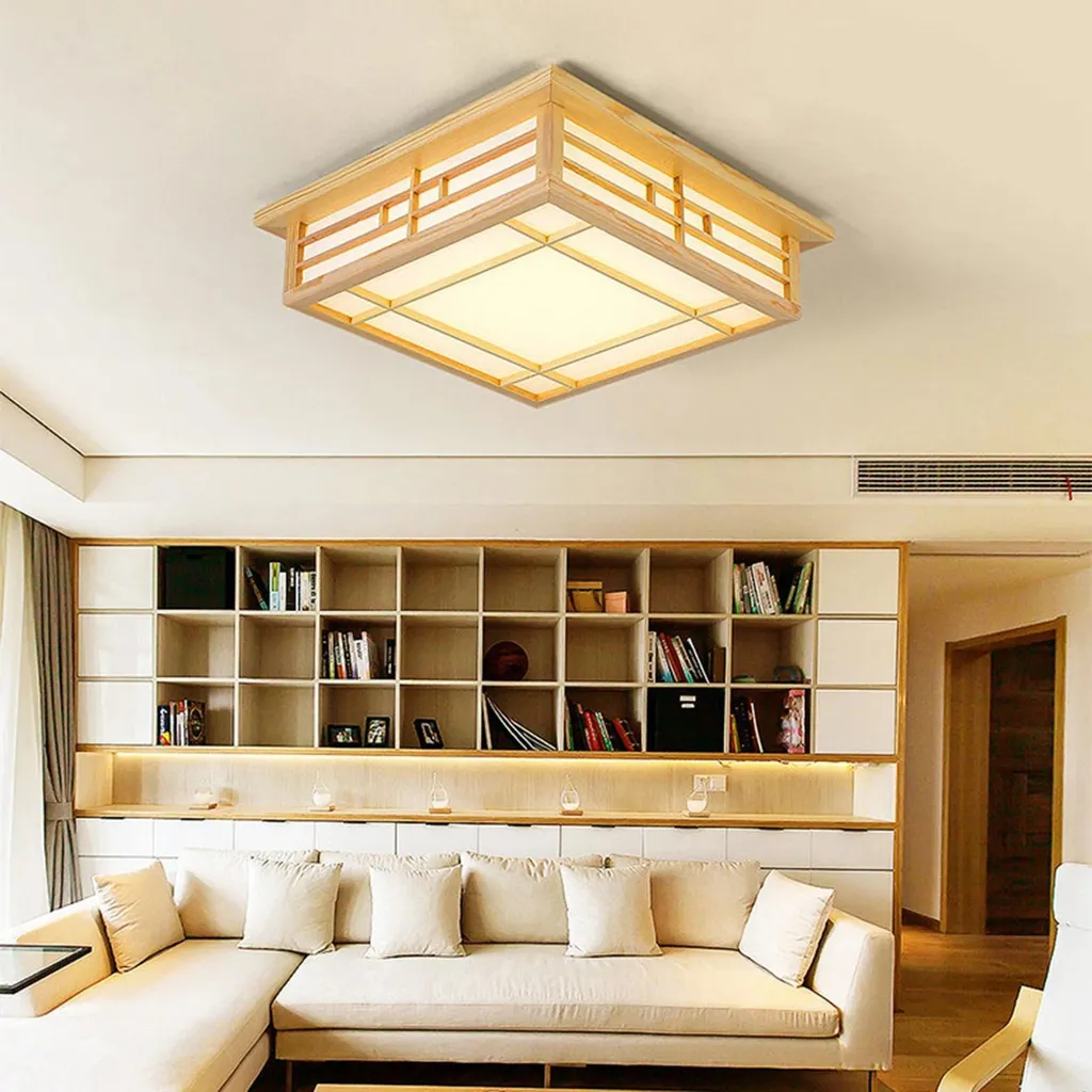 Plafonnier LED en bois massif jaune clair avec télécommande - Modèle Zen - 2