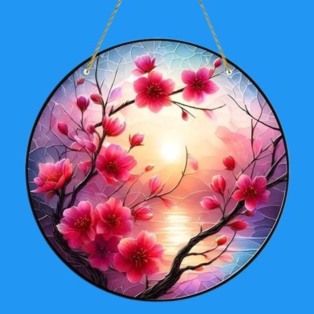 GKA XL Sonnenfänger Kirschblüten 20 cm Buntglas Lichtfänger Produktbild 